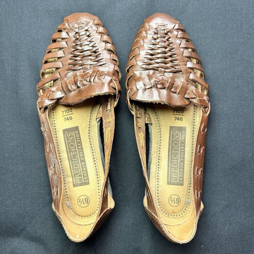 Vintage 90’s Predictions Woven Leather Huarache Slip On Flats. Size 6.5. Boho.